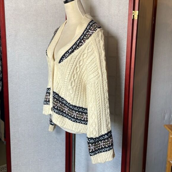 Zara Cozy Cream Chunky Cable Knit Oversized Semi-Cropped Sweater (Size: Medium) - Picture 10 of 15